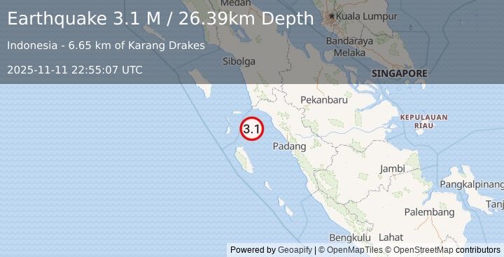 Earthquake Southern Sumatra, Indonesia (3.1 M) (2025-11-11 22:55:07 UTC)