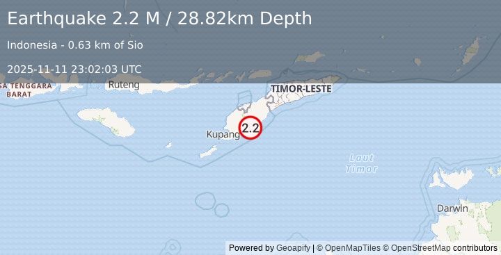 Earthquake Timor Region (2.2 M) (2025-11-11 23:02:03 UTC)