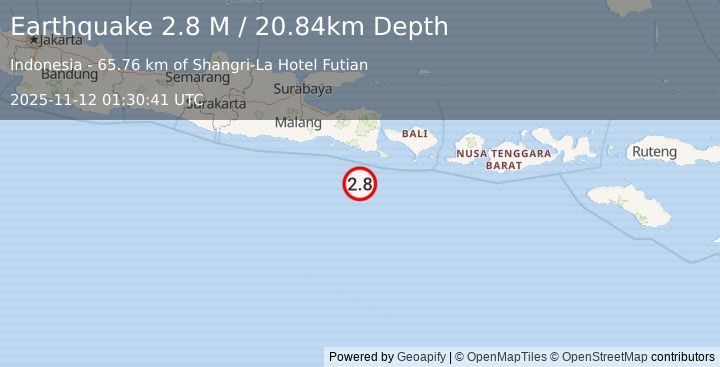 Earthquake South of Java, Indonesia (2.8 M) (2025-11-12 01:30:40 UTC)