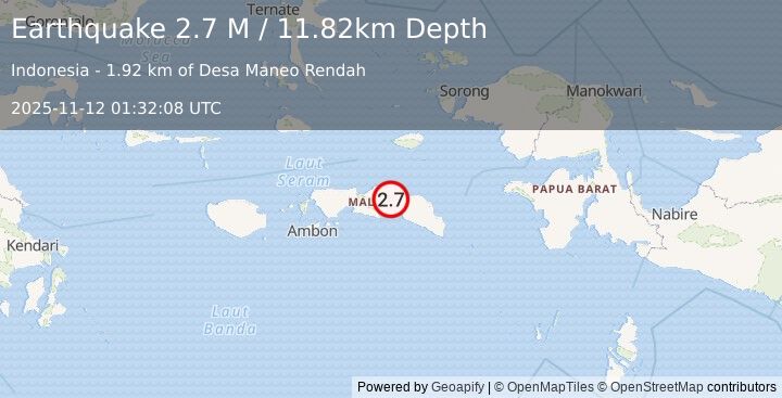 Earthquake Seram, Indonesia (2.7 M) (2025-11-12 01:32:08 UTC)