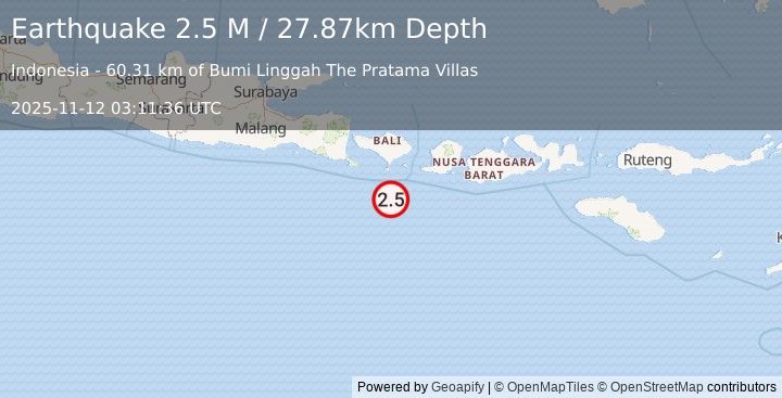 Earthquake South of Bali, Indonesia (2.5 M) (2025-11-12 03:11:36 UTC)