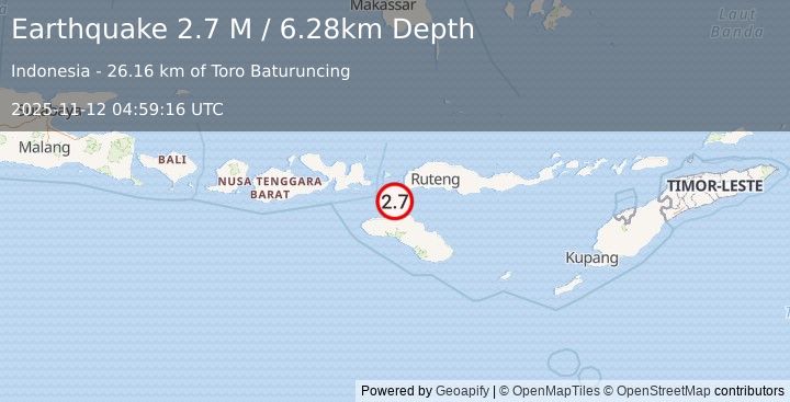 Earthquake Sumba Region, Indonesia (2.4 M) (2025-11-12 04:59:16 UTC)