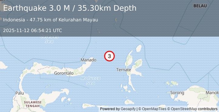 Earthquake Northern Molucca Sea (3.1 M) (2025-11-12 06:54:22 UTC)