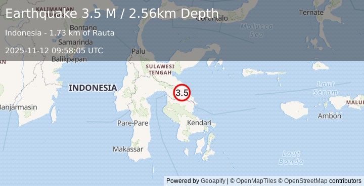 Earthquake Sulawesi, Indonesia (3.5 M) (2025-11-12 09:58:05 UTC)