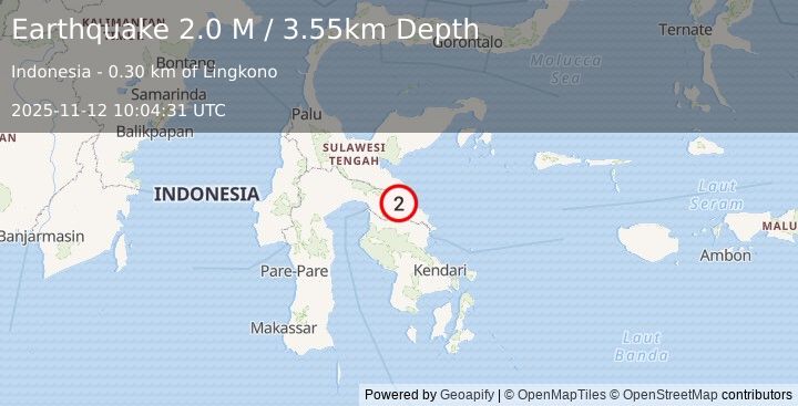 Earthquake Sulawesi, Indonesia (2.0 M) (2025-11-12 10:04:31 UTC)
