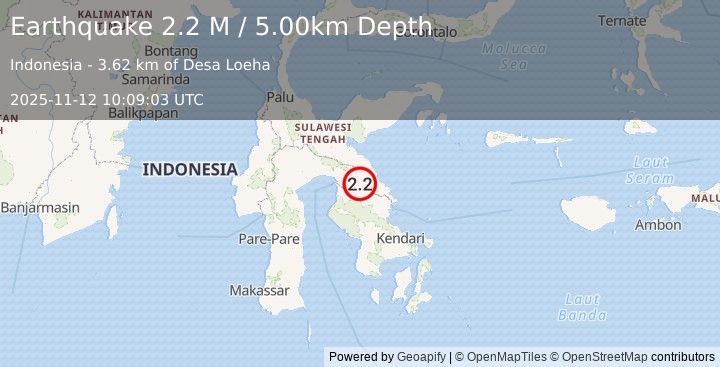 Earthquake Sulawesi, Indonesia (2.2 M) (2025-11-12 10:09:03 UTC)