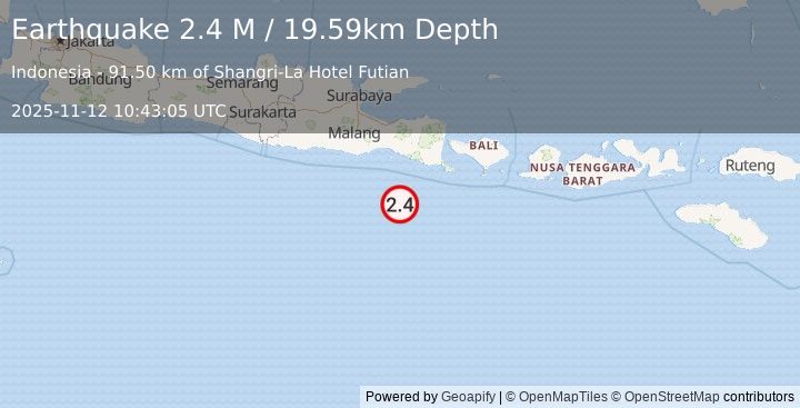 Earthquake South of Java, Indonesia (2.4 M) (2025-11-12 10:43:05 UTC)