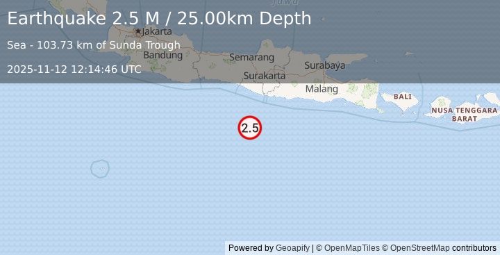 Earthquake South of Java, Indonesia (2.5 M) (2025-11-12 12:14:48 UTC)