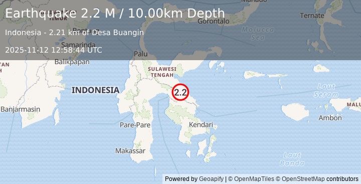 Earthquake Sulawesi, Indonesia (2.2 M) (2025-11-12 12:58:45 UTC)