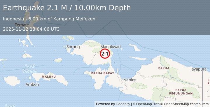 Earthquake West Papua Region, Indonesia (2.2 M) (2025-11-12 13:04:07 UTC)