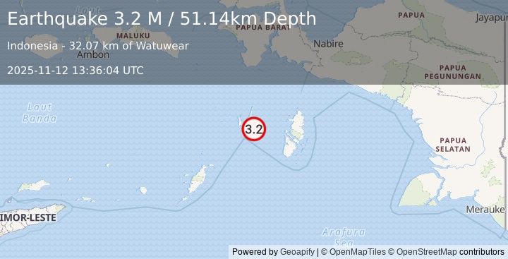 Earthquake Aru Islands Region, Indonesia (3.2 M) (2025-11-12 13:36:04 UTC)