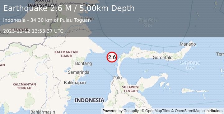 Earthquake Minahassa Peninsula, Sulawesi (2.6 M) (2025-11-12 13:53:37 UTC)