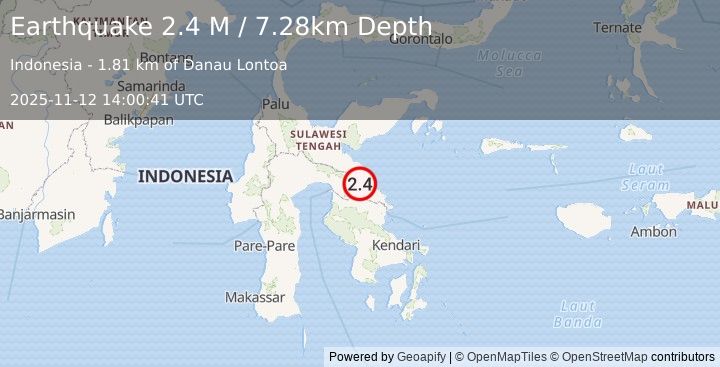 Earthquake Sulawesi, Indonesia (2.3 M) (2025-11-12 14:00:42 UTC)
