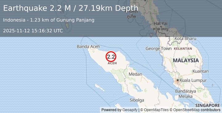 Earthquake Northern Sumatra, Indonesia (2.1 M) (2025-11-12 15:16:33 UTC)