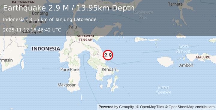 Earthquake Sulawesi, Indonesia (2.9 M) (2025-11-12 16:46:42 UTC)