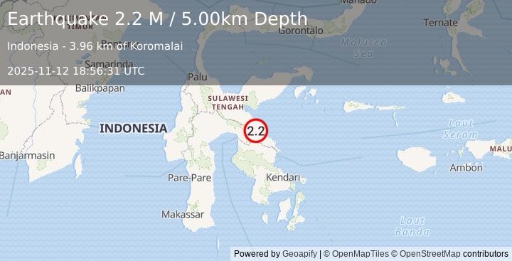 Earthquake Sulawesi, Indonesia (2.2 M) (2025-11-12 18:56:31 UTC)