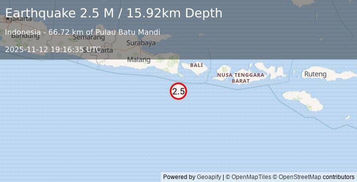 Earthquake South of Bali, Indonesia (2.1 M) (2025-11-12 19:16:37 UTC)