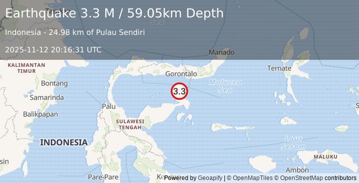 Earthquake Minahassa Peninsula, Sulawesi (3.3 M) (2025-11-12 20:16:31 UTC)
