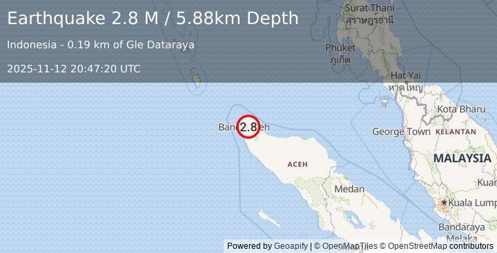 Earthquake Northern Sumatra, Indonesia (2.8 M) (2025-11-12 20:47:20 UTC)