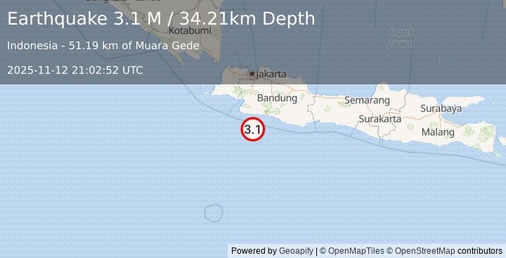 Earthquake Java, Indonesia (3.1 M) (2025-11-12 21:02:52 UTC)