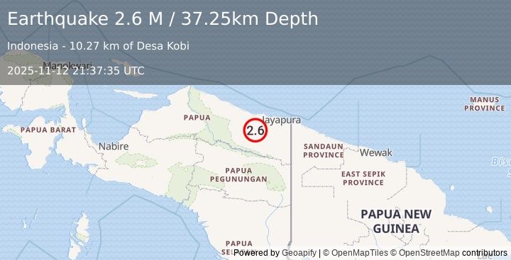 Earthquake Near North Coast of West Papua (2.6 M) (2025-11-12 21:37:35 UTC)
