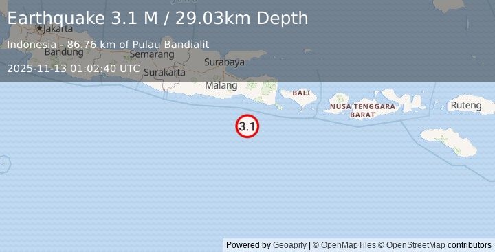 Earthquake South of Java, Indonesia (2.7 M) (2025-11-13 01:02:39 UTC)