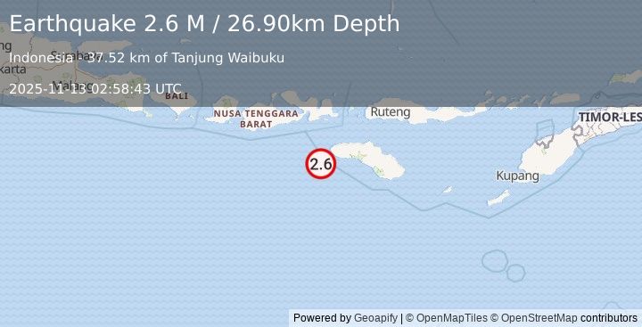 Earthquake Sumbawa Region, Indonesia (2.7 M) (2025-11-13 02:58:41 UTC)