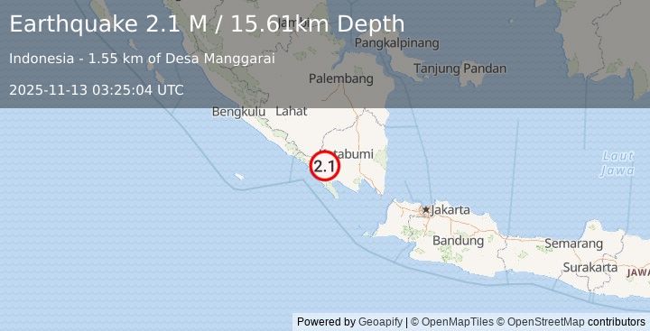 Earthquake Southern Sumatra, Indonesia (2.3 M) (2025-11-13 03:25:04 UTC)