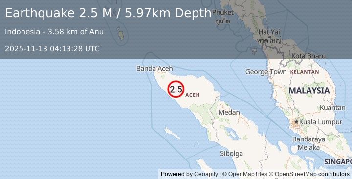Earthquake Northern Sumatra, Indonesia (2.5 M) (2025-11-13 04:13:28 UTC)