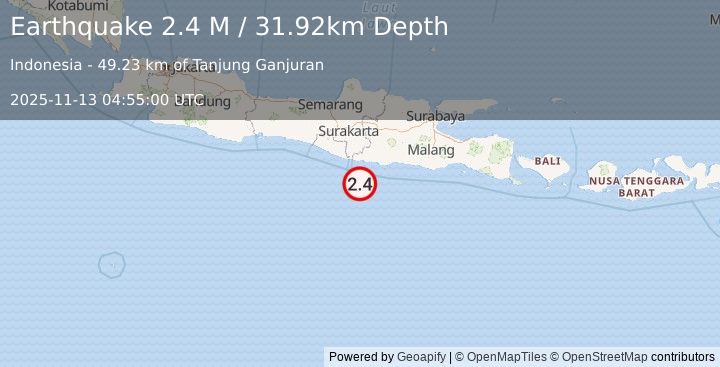 Earthquake Java, Indonesia (2.3 M) (2025-11-13 04:55:01 UTC)