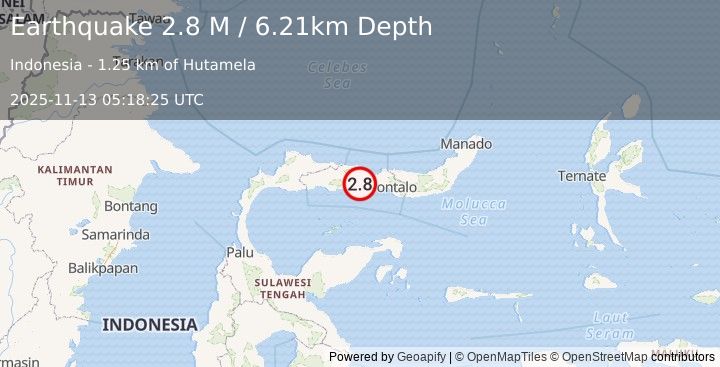 Earthquake Minahassa Peninsula, Sulawesi (2.6 M) (2025-11-13 05:18:27 UTC)