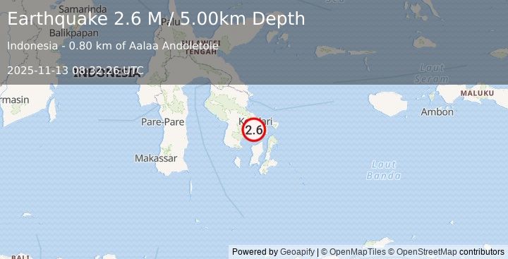 Earthquake Sulawesi, Indonesia (2.6 M) (2025-11-13 08:32:26 UTC)