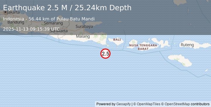 Earthquake South of Bali, Indonesia (2.6 M) (2025-11-13 09:15:41 UTC)