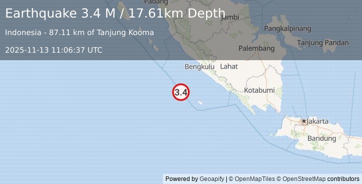 Earthquake Southern Sumatra, Indonesia (3.4 M) (2025-11-13 11:06:37 UTC)