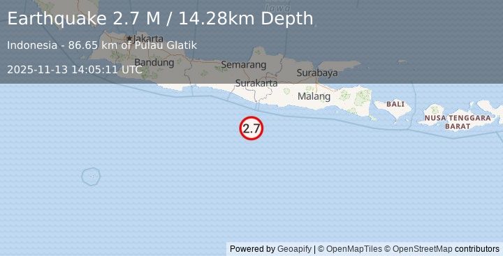 Earthquake Java, Indonesia (2.6 M) (2025-11-13 14:05:10 UTC)