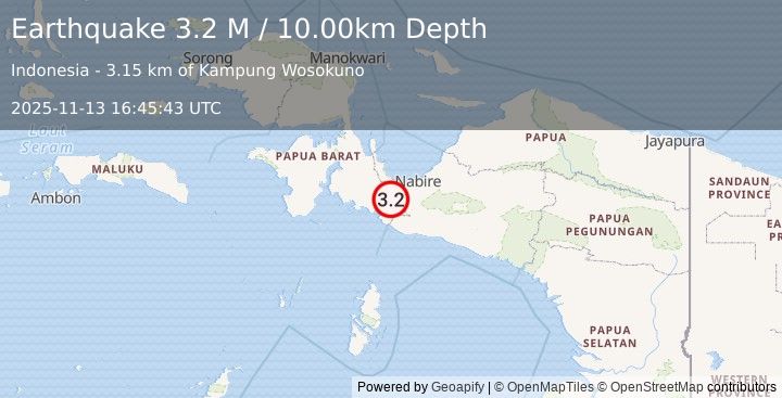 Earthquake West Papua Region, Indonesia (3.2 M) (2025-11-13 16:45:43 UTC)