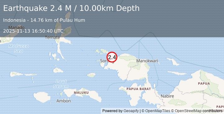 Earthquake West Papua Region, Indonesia (2.4 M) (2025-11-13 16:50:40 UTC)