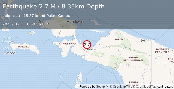 Earthquake West Papua Region, Indonesia (2.7 M) (2025-11-13 16:59:55 UTC)