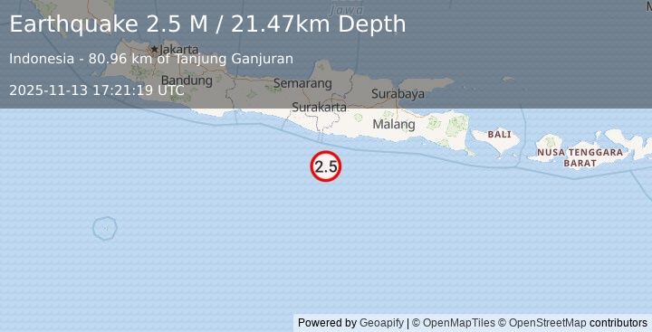 Earthquake Java, Indonesia (2.5 M) (2025-11-13 17:21:19 UTC)