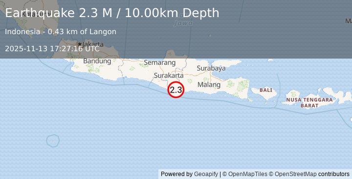 Earthquake South of Java, Indonesia (2.6 M) (2025-11-13 17:27:03 UTC)