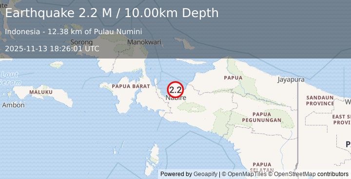 Earthquake West Papua Region, Indonesia (2.2 M) (2025-11-13 18:26:01 UTC)