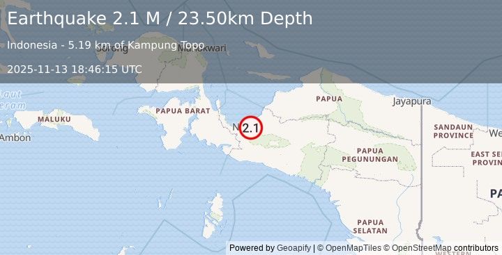 Earthquake West Papua Region, Indonesia (2.1 M) (2025-11-13 18:46:15 UTC)