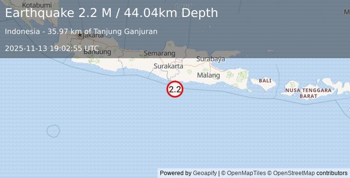 Earthquake Java, Indonesia (2.1 M) (2025-11-13 19:02:55 UTC)