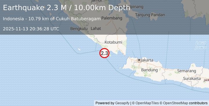 Earthquake Southern Sumatra, Indonesia (2.3 M) (2025-11-13 20:36:28 UTC)
