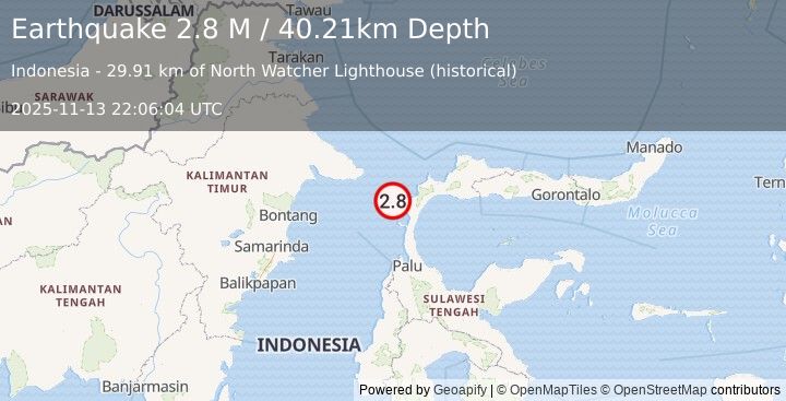 Earthquake Minahassa Peninsula, Sulawesi (2.6 M) (2025-11-13 22:06:07 UTC)