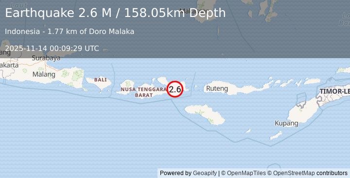 Earthquake Sumbawa Region, Indonesia (2.6 M) (2025-11-14 00:09:29 UTC)