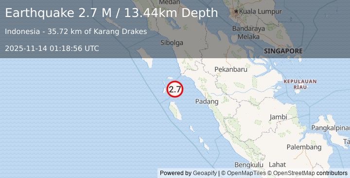 Earthquake Southern Sumatra, Indonesia (2.7 M) (2025-11-14 01:18:56 UTC)
