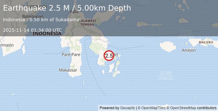 Earthquake Sulawesi, Indonesia (2.5 M) (2025-11-14 01:33:59 UTC)