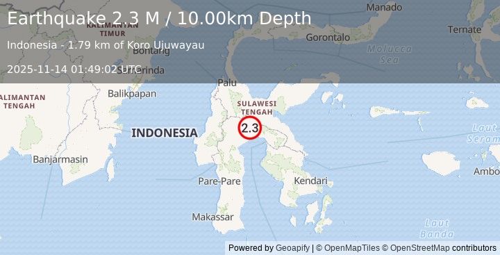 Earthquake Sulawesi, Indonesia (2.3 M) (2025-11-14 01:49:02 UTC)