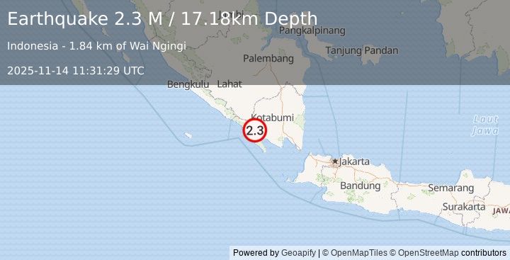Earthquake Southern Sumatra, Indonesia (2.3 M) (2025-11-14 11:31:29 UTC)